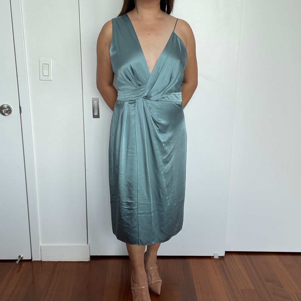 Reiss Dress, Green Satin Sheen, Midi Length